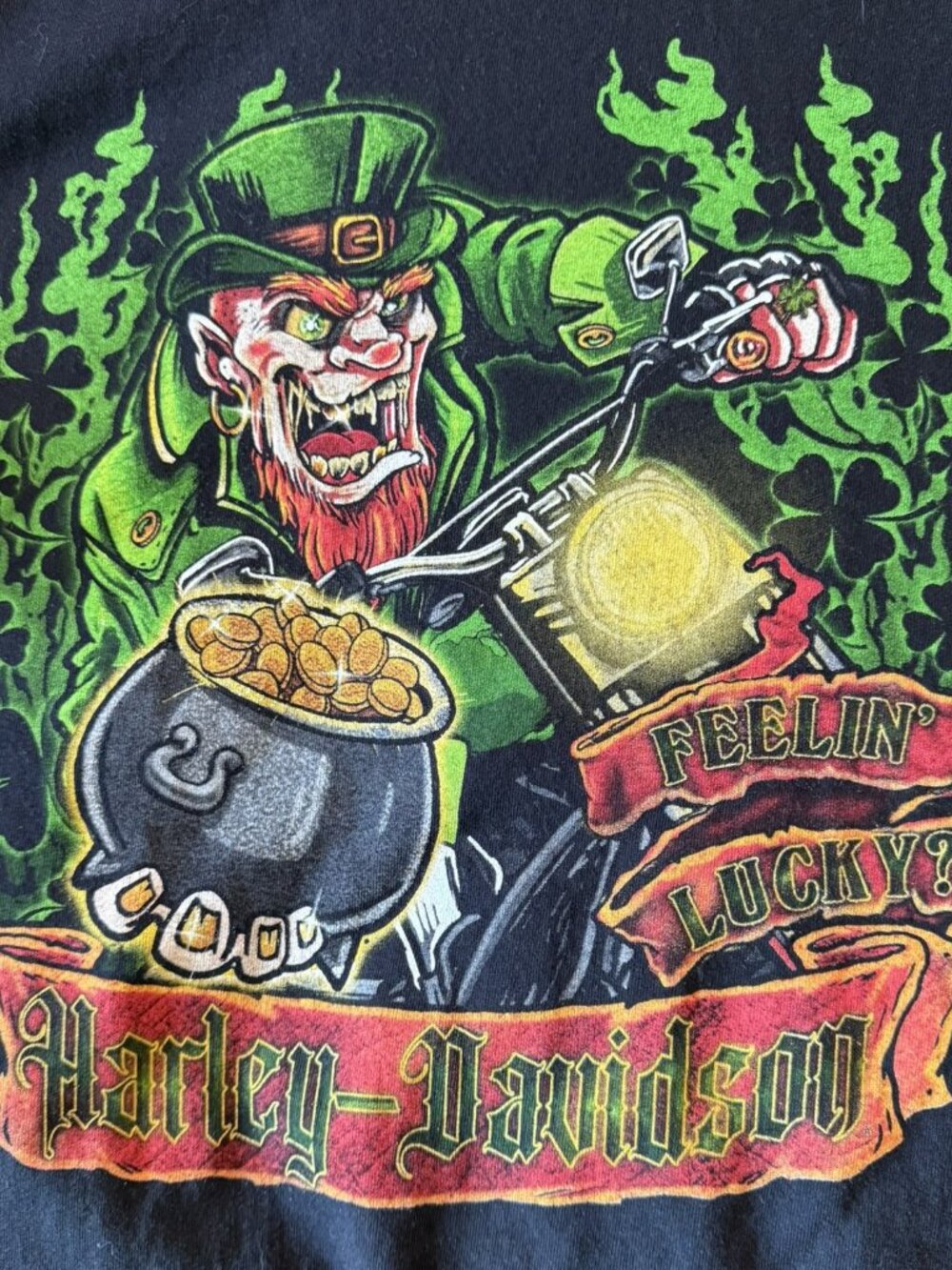 Harley Davidson Feelin' Lucky Leprechaun Motorcycle T Shirt 2XL Made USA Black